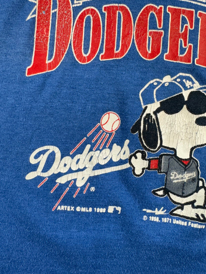 Vintage 1989 MLB Los Angeles Dodgers Snoopy Peanuts T-Shirt Rare 50/50 USA Made Single Stitch