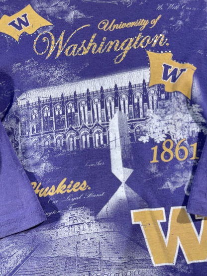 Vintage University Of Washington T-Shirt 3/4 Sleeve Top Football Huskies USA Made