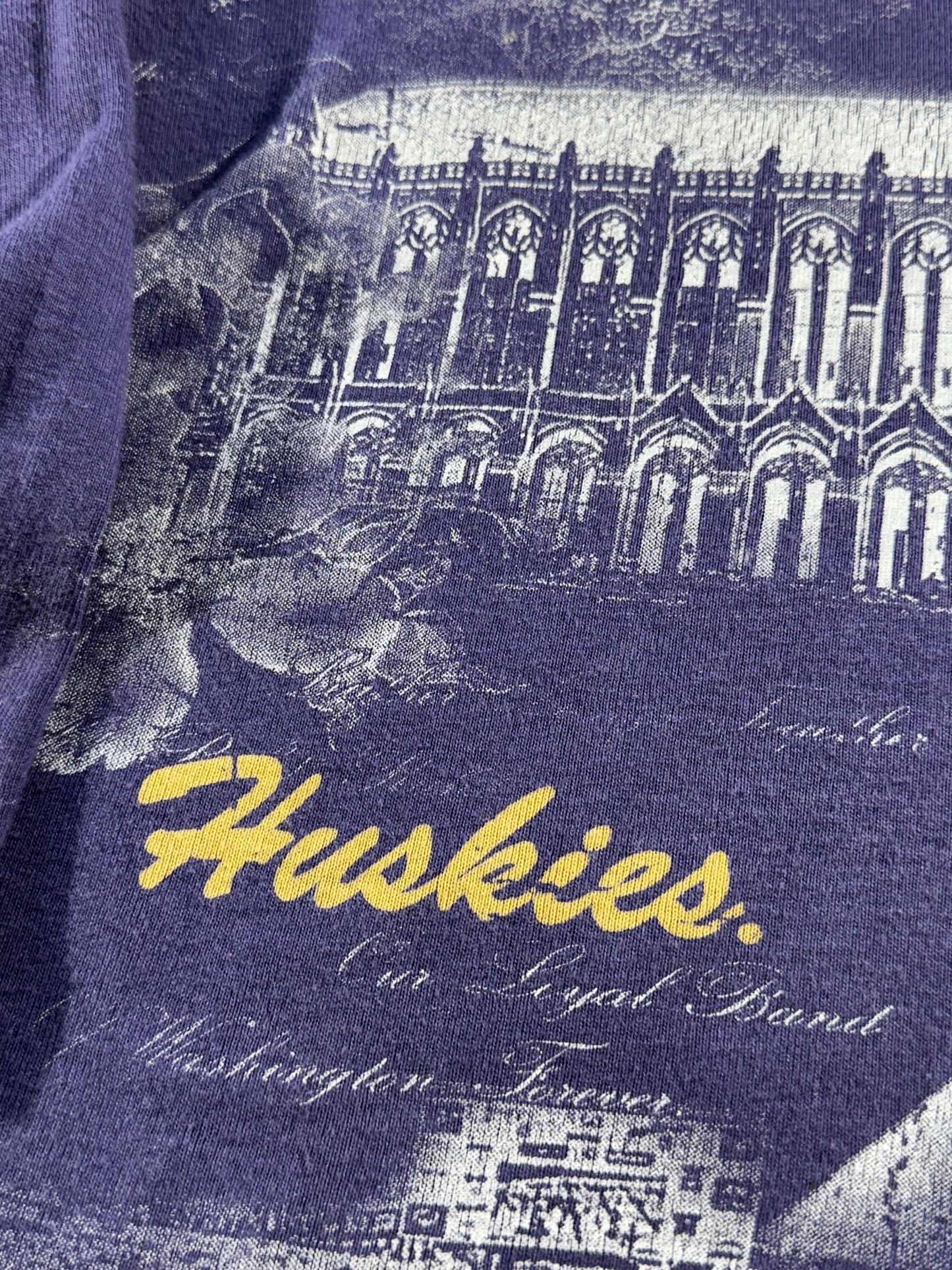 Vintage University Of Washington T-Shirt 3/4 Sleeve Top Football Huskies USA Made