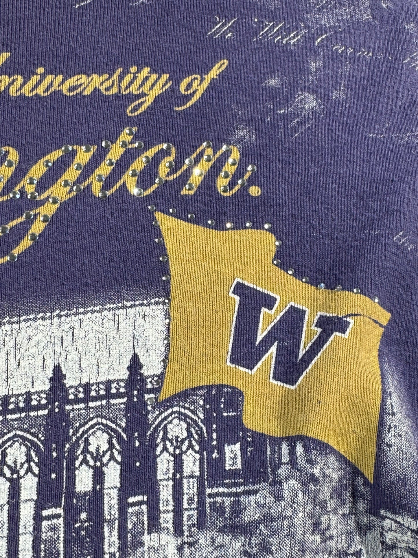 Vintage University Of Washington T-Shirt 3/4 Sleeve Top Football Huskies USA Made