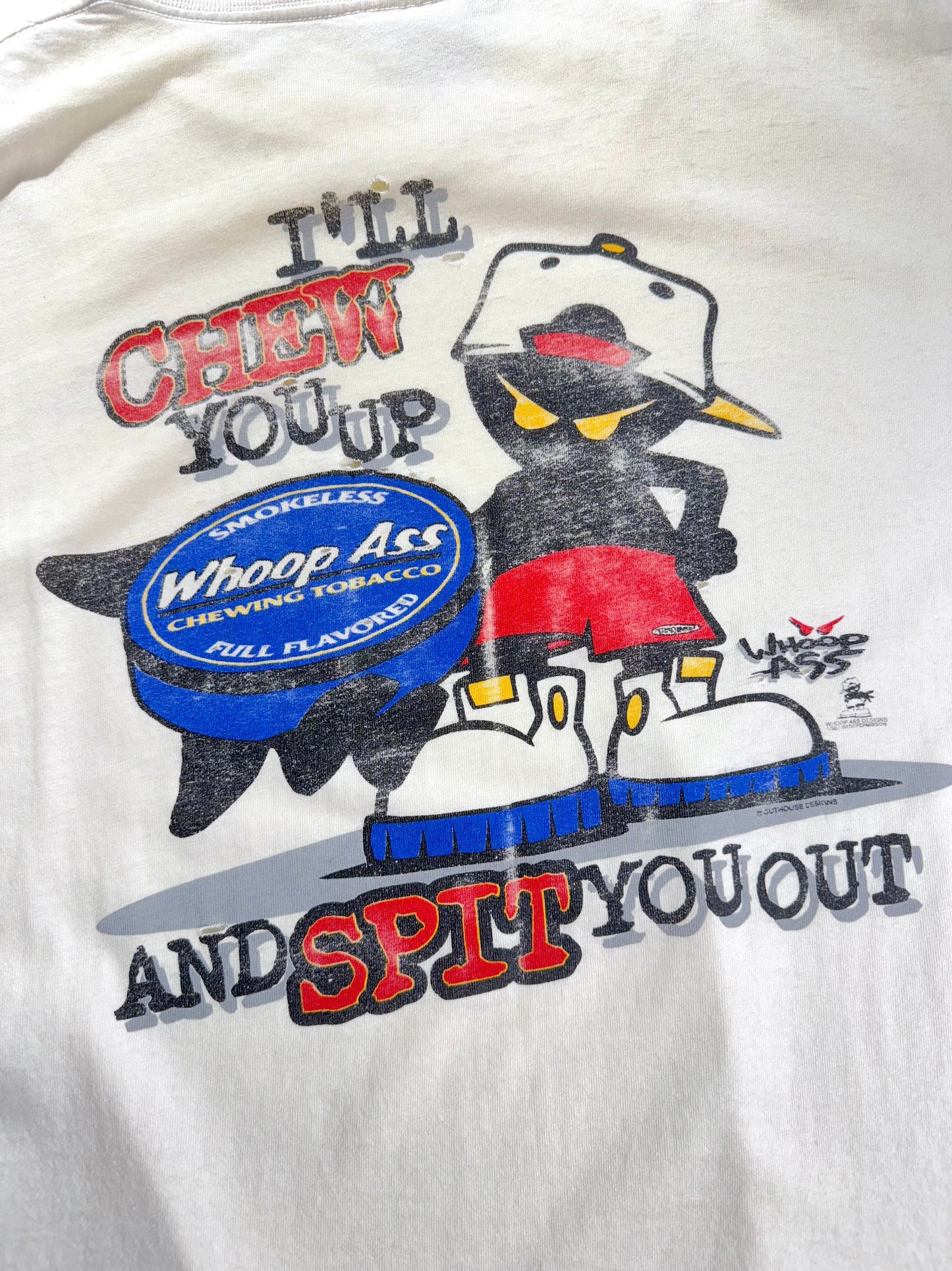 Vintage Whoop Ass T-Shirt 90s Streetwear Sportswear I'll Chew You Up Chewing Tobacco Single Stitch