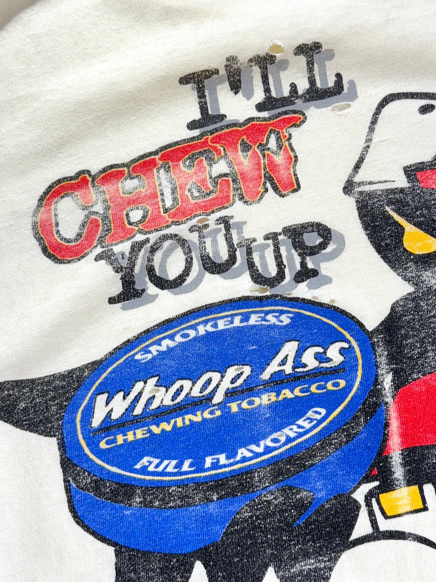 Vintage Whoop Ass T-Shirt 90s Streetwear Sportswear I'll Chew You Up Chewing Tobacco Single Stitch