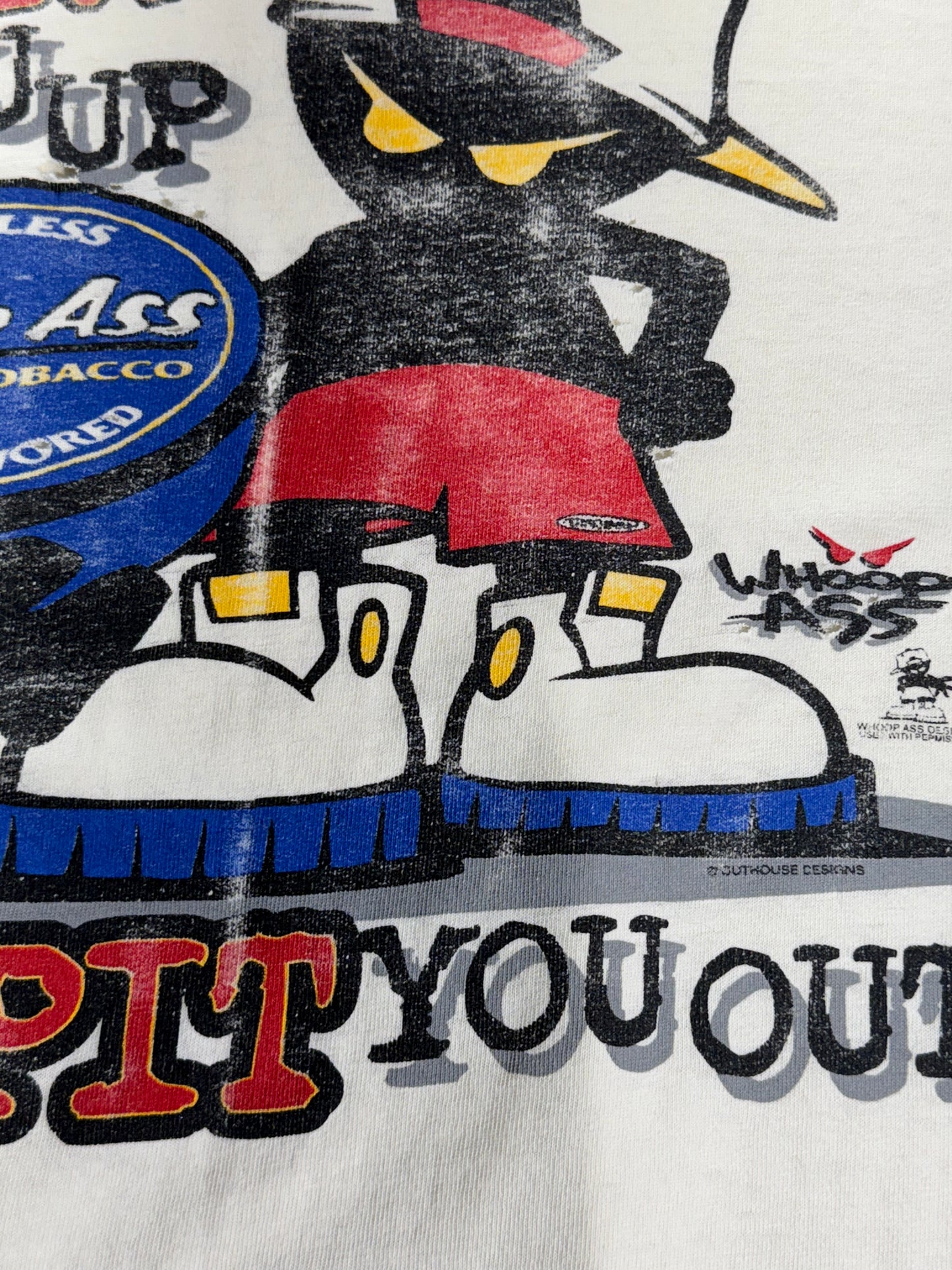 Vintage Whoop Ass T-Shirt 90s Streetwear Sportswear I'll Chew You Up Chewing Tobacco Single Stitch