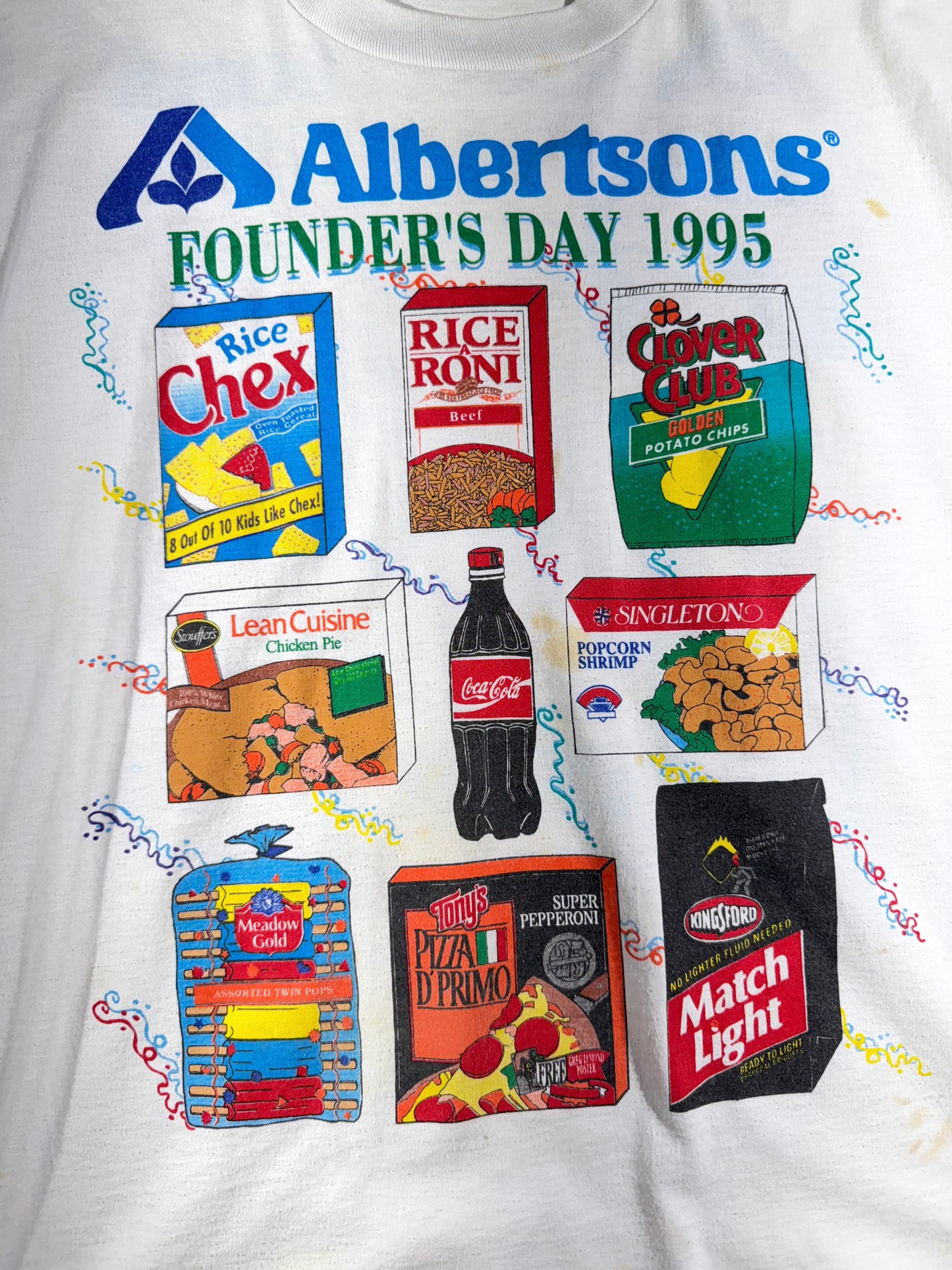 Vintage 1995 Albertsons T-Shirt Made In USA Rare Snack Soda Founders Day