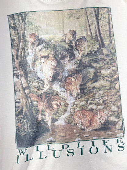 Vintage Wolf T-Shirt 1993 Wildlife Illusions Tee TRIPPY Single Stitch Animal