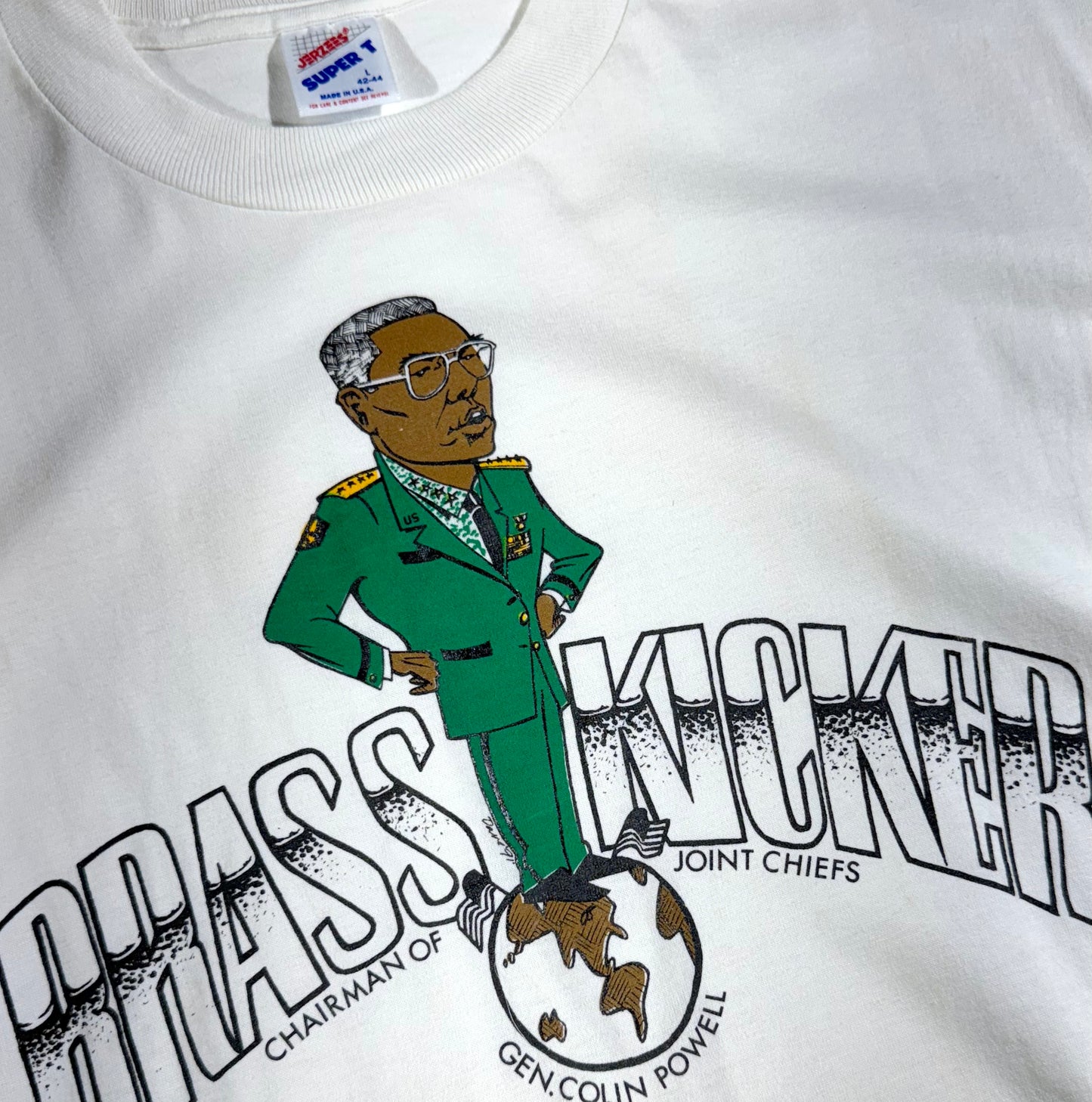 Vintage Brass Kicker T-Shirt Chairman Of Joint Chiefs Colin Powell 1991 USA Made