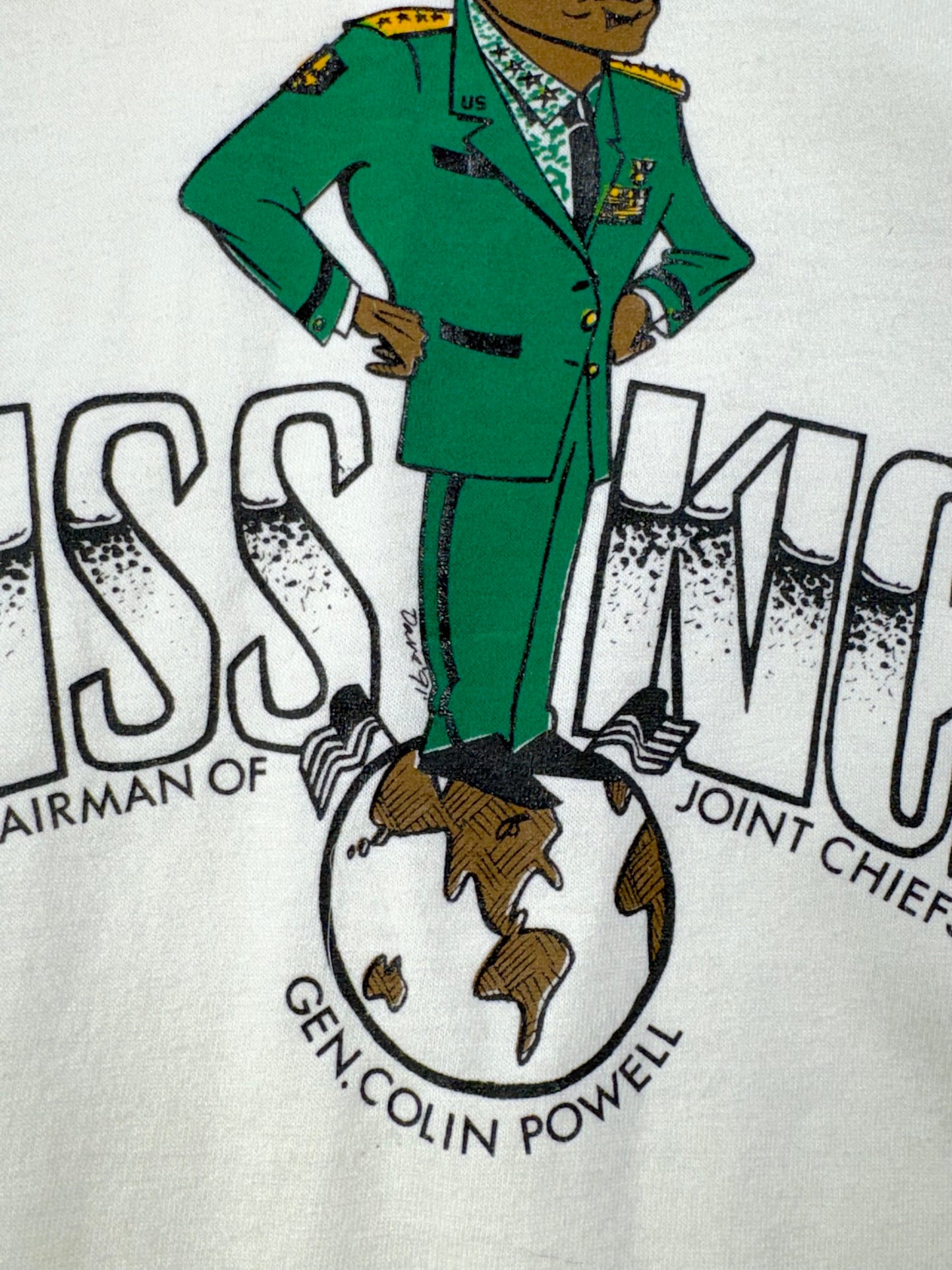 Vintage Brass Kicker T-Shirt Chairman Of Joint Chiefs Colin Powell 1991 USA Made