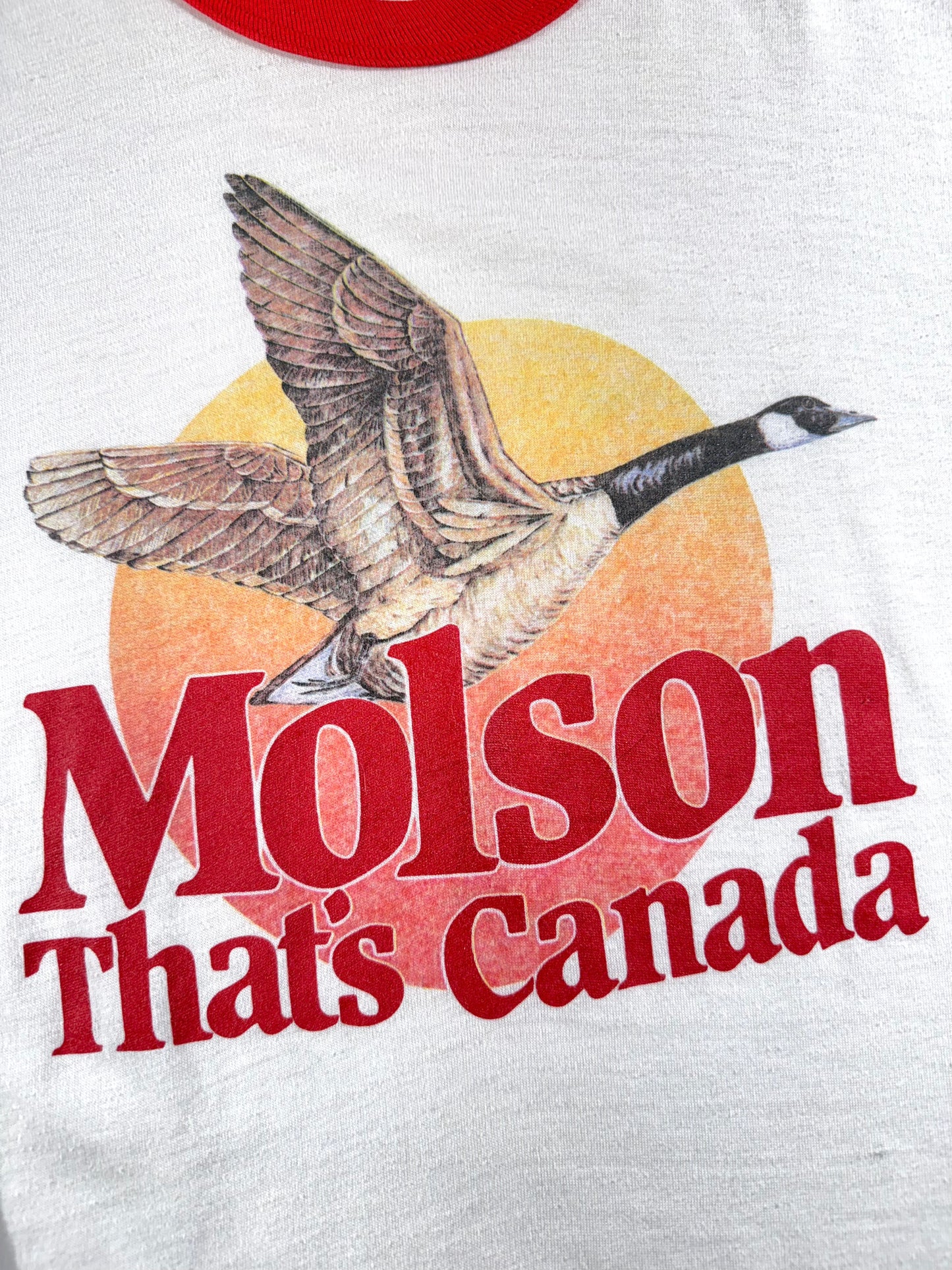 Vintage 80s White Molson Canadian T-Shirt Ringer Tee Animal Ultra Thin