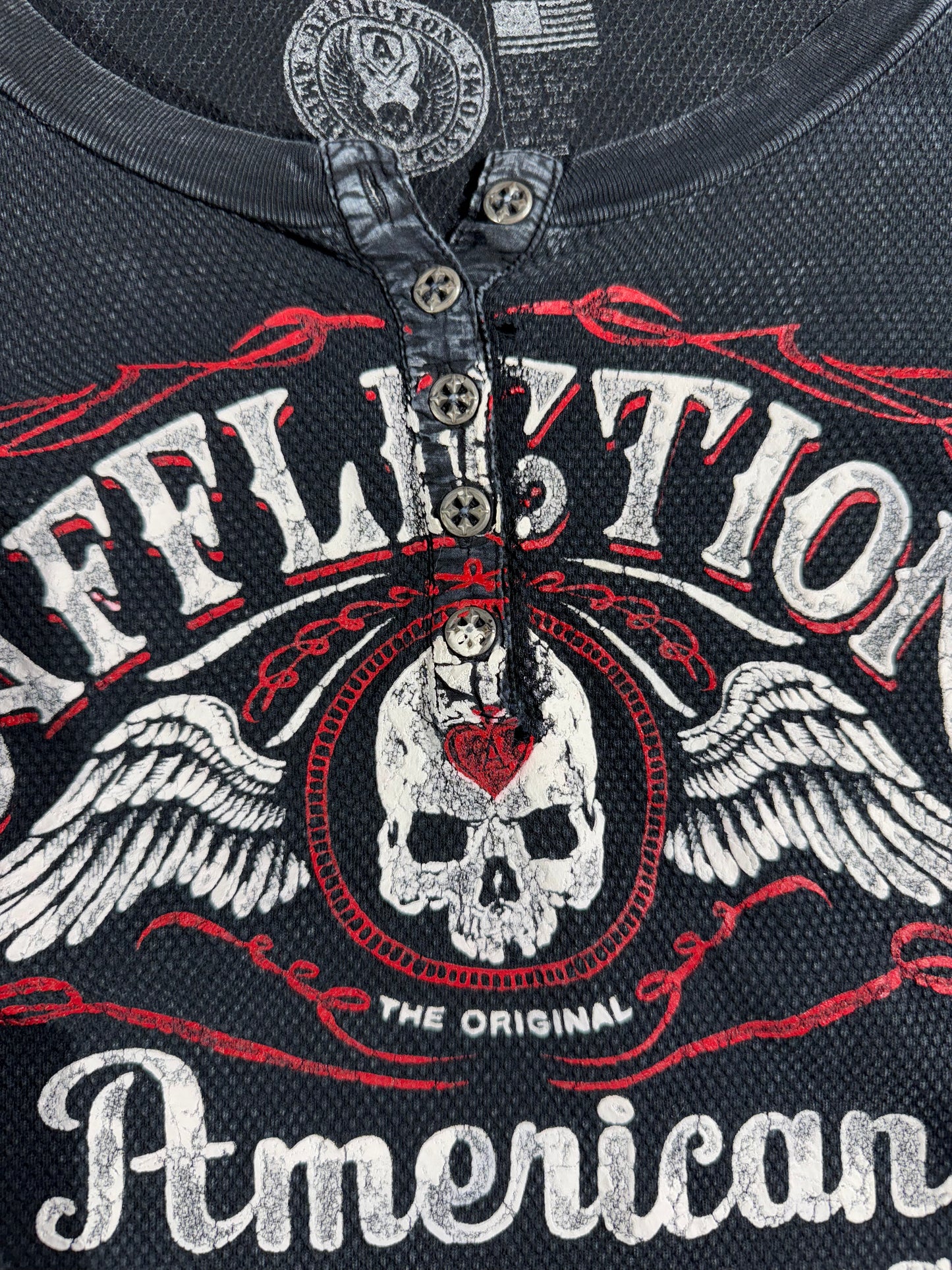 Vintage Affliction T-Shirt Long Sleeve Henley Cut Waffle Thermal Top