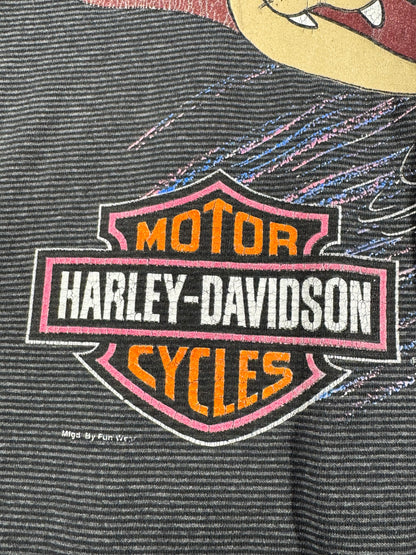 RARE Vintage 1993 Harley Davidson T-Shirt Long Sleeve Big Collar Tasmania Devil Taz BRAVE THE BEAST Shirt Large USA Made