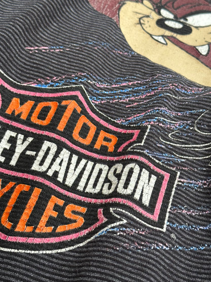 RARE Vintage 1993 Harley Davidson T-Shirt Long Sleeve Big Collar Tasmania Devil Taz BRAVE THE BEAST Shirt Large USA Made