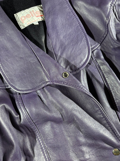 Vintage Purple Leather Jacket Oversized Drop Shoulder Pockets 80s 90s