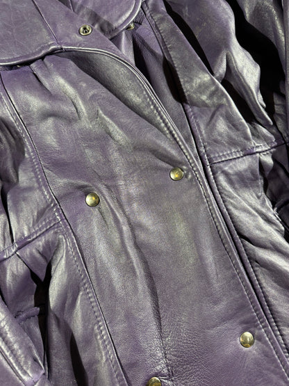 Vintage Purple Leather Jacket Oversized Drop Shoulder Pockets 80s 90s