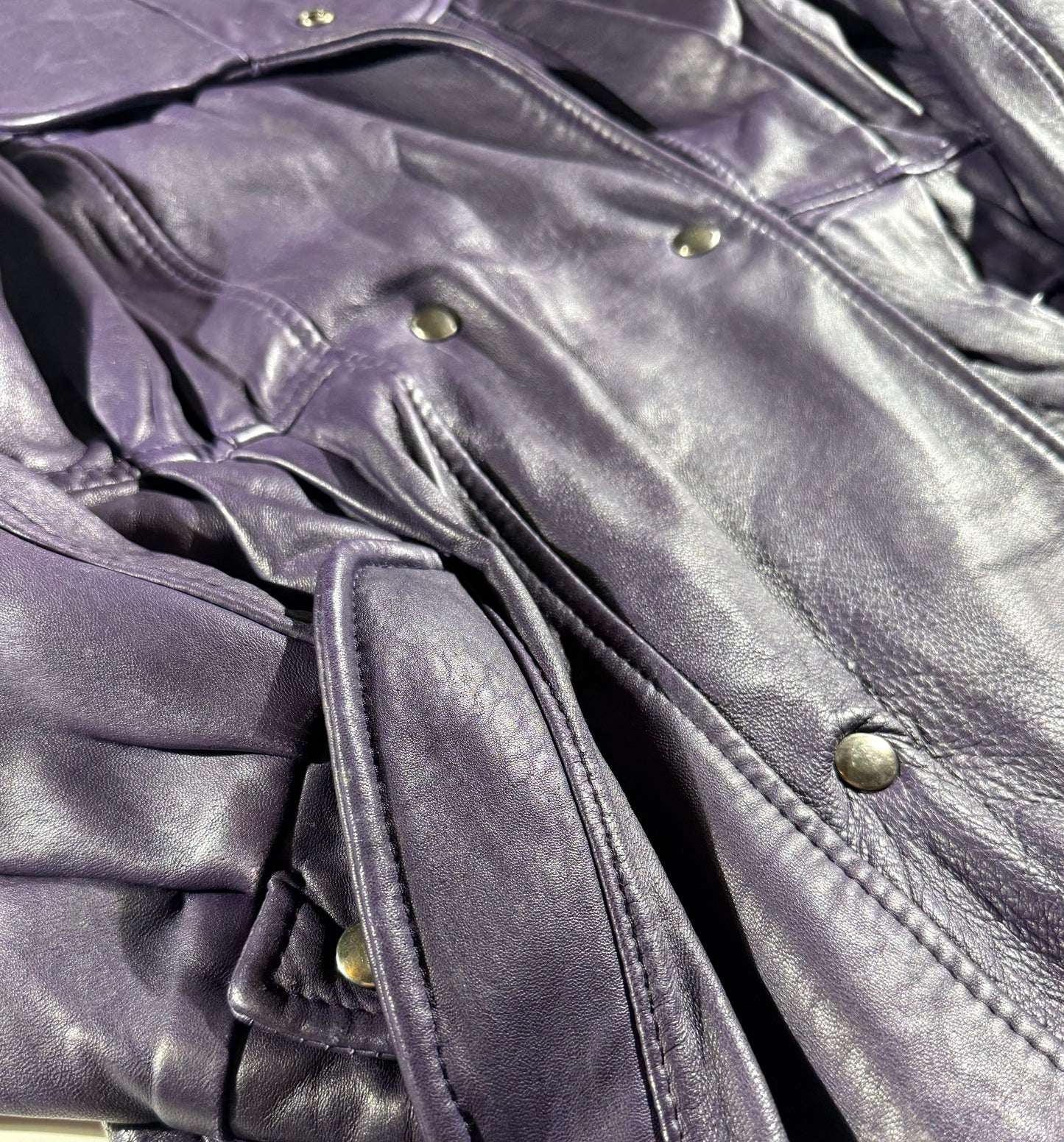 Vintage Purple Leather Jacket Oversized Drop Shoulder Pockets 80s 90s