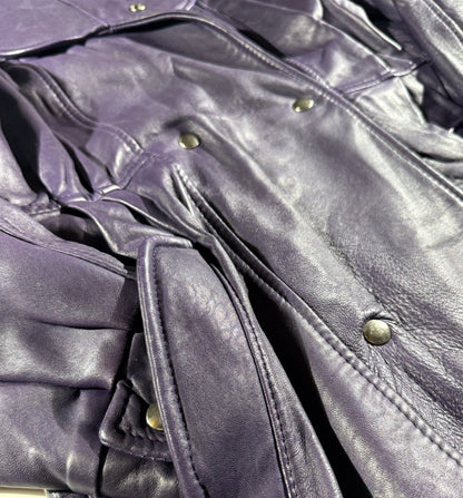 Vintage Purple Leather Jacket Oversized Drop Shoulder Pockets 80s 90s