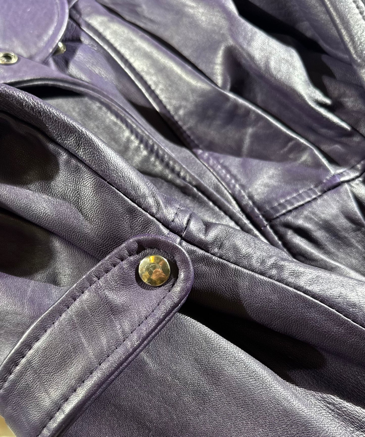 Vintage Purple Leather Jacket Oversized Drop Shoulder Pockets 80s 90s