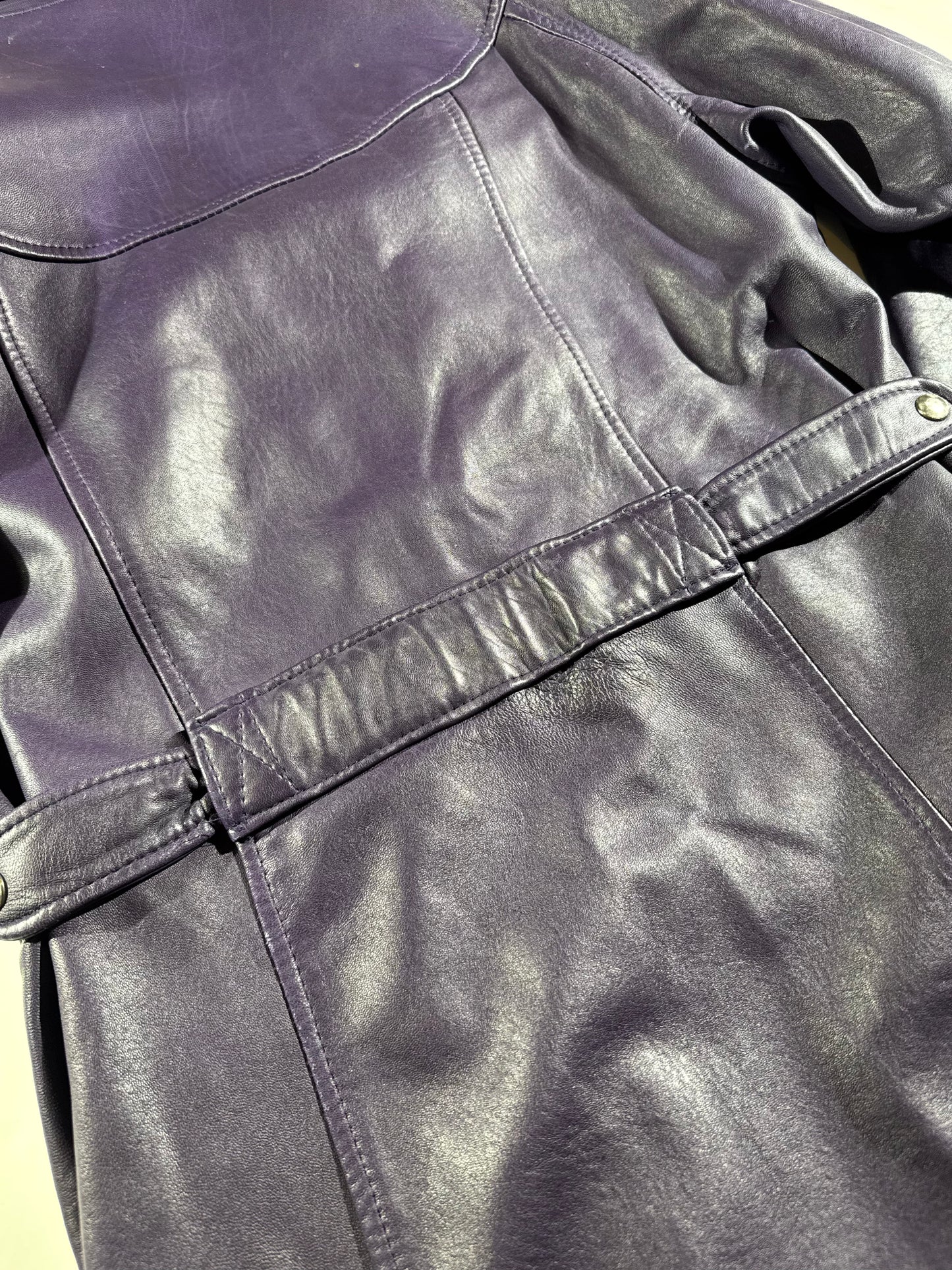 Vintage Purple Leather Jacket Oversized Drop Shoulder Pockets 80s 90s