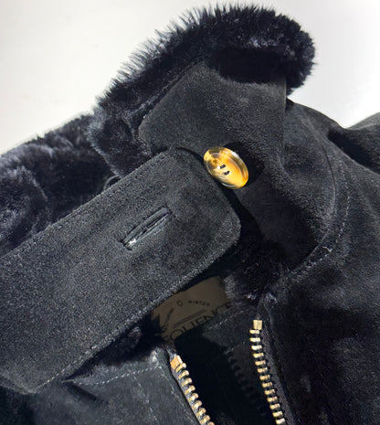 Vintage Black Shearling Leather Jacket Suede Winter Coat