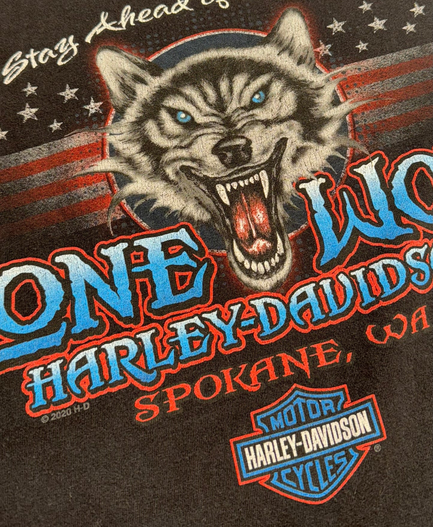 Vintage Harley Davidson T-Shirt USA Flag Lone Wolf Washington