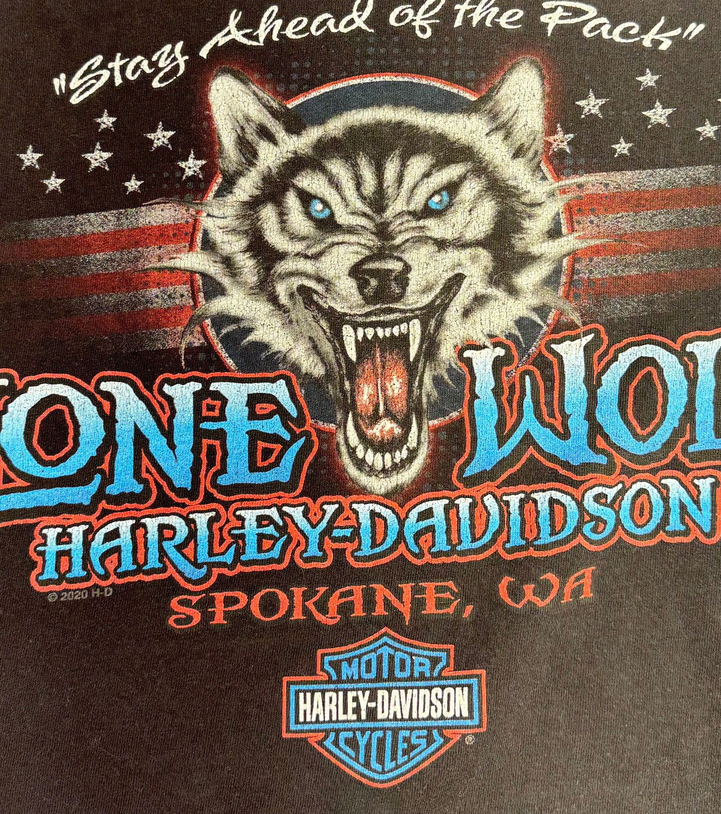 Vintage Harley Davidson T-Shirt USA Flag Lone Wolf Washington