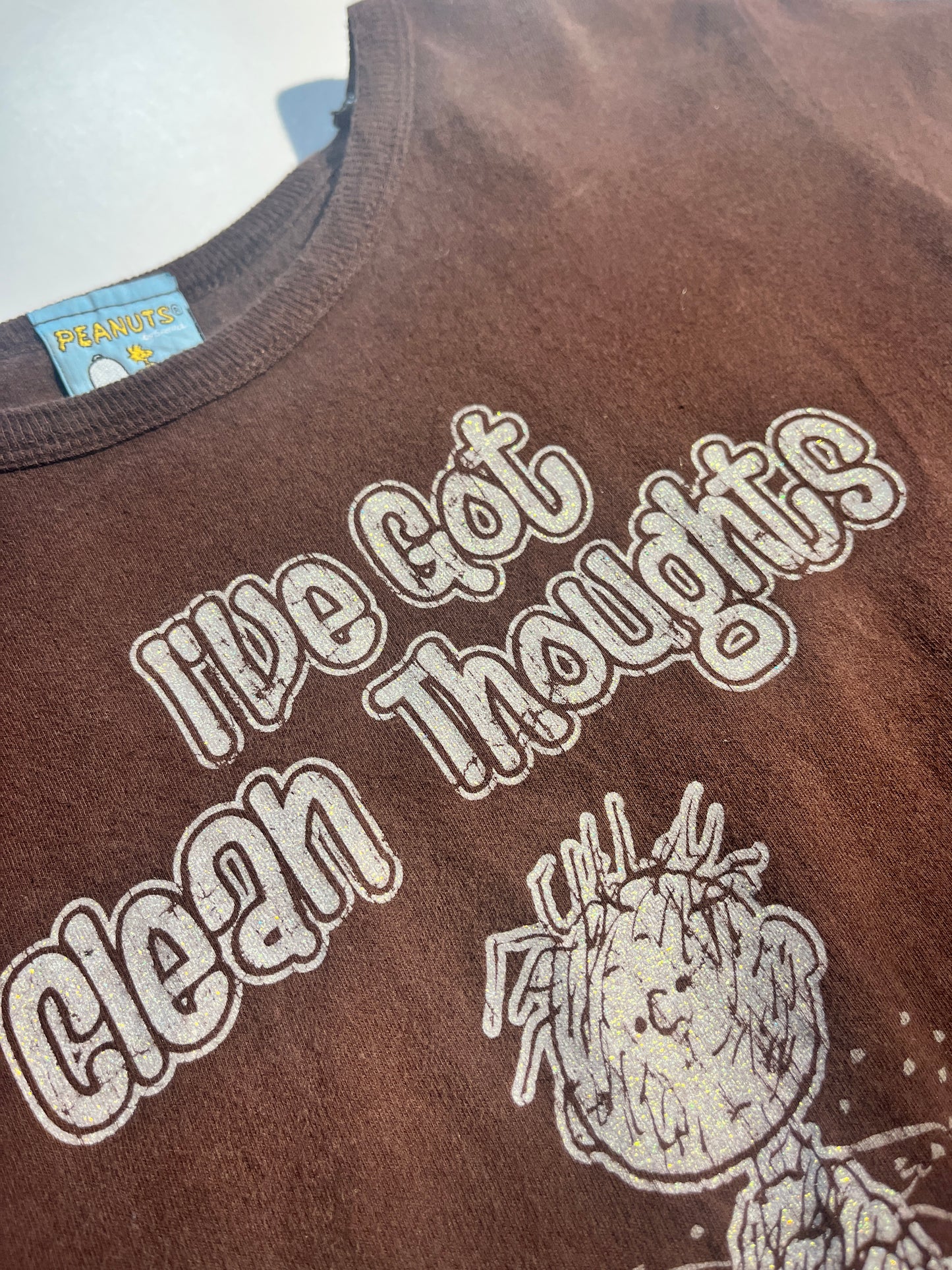 Vintage Peanuts T-Shirt I've Got Clean Thoughts Slogan Baby Tee