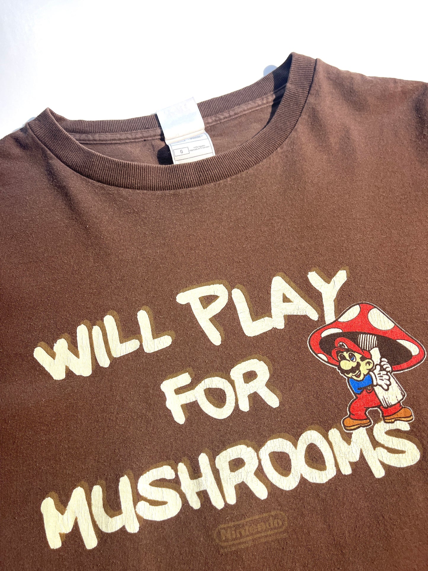 Vintage Super Mario T-Shirt Will Play For Mushrooms Slogan 🍄