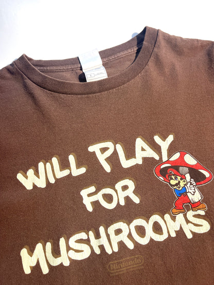 Vintage Super Mario T-Shirt Will Play For Mushrooms Slogan 🍄