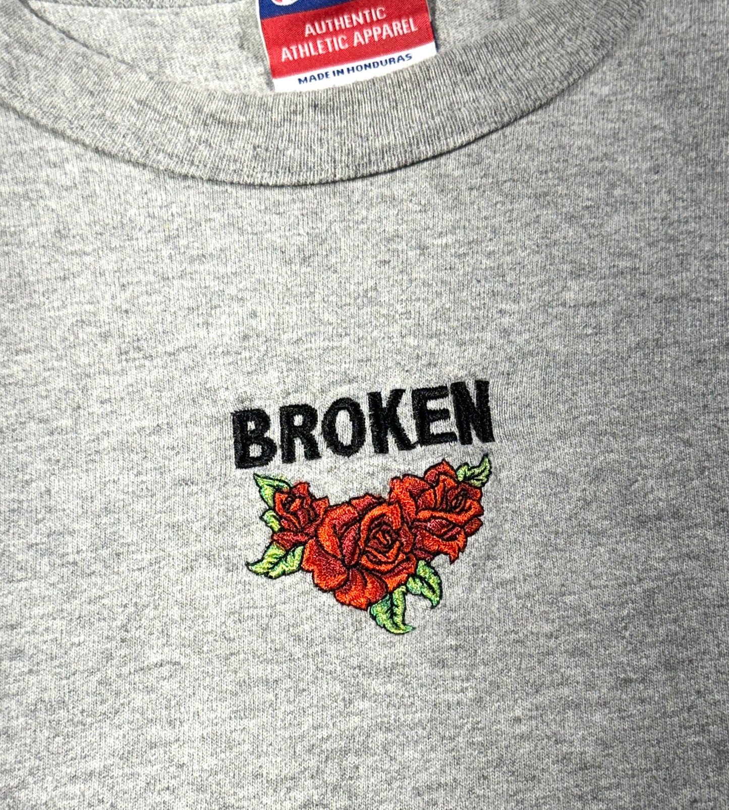 Vintage Broken T-Shirt Roses Embroidered Champion Home-Made