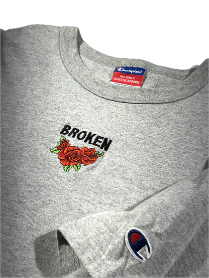 Vintage Broken T-Shirt Roses Embroidered Champion Home-Made