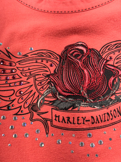 Vintage Harley Davidson Tank Top Bedazzled Embroidered Rose