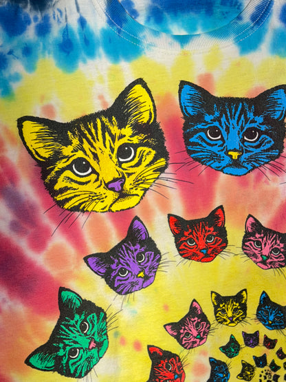 Vintage Cat T-Shirt Trippy Tie Dye Animal Acid