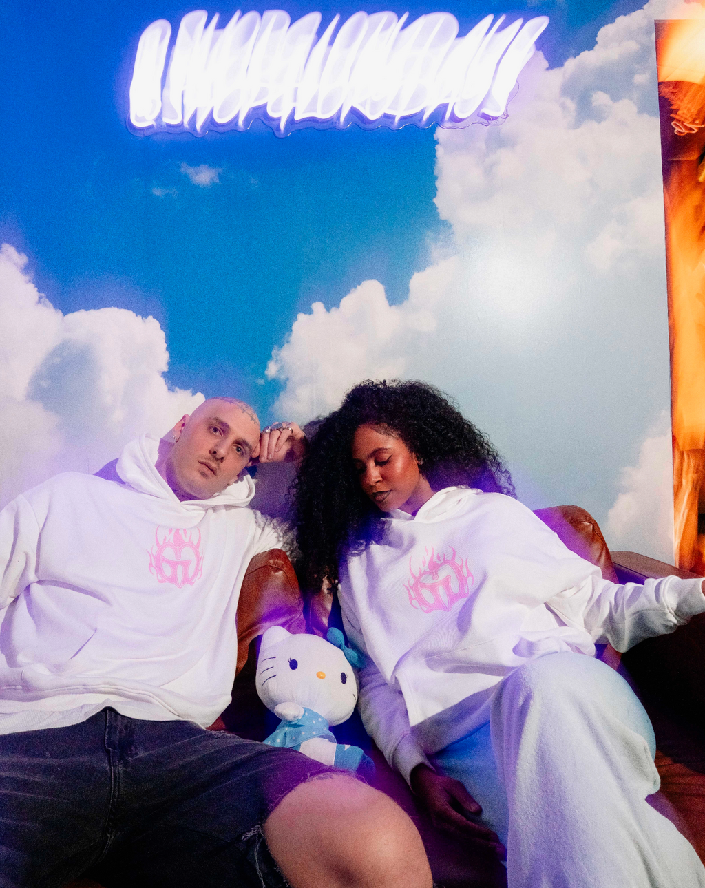 White & Pink Flames Hoodie