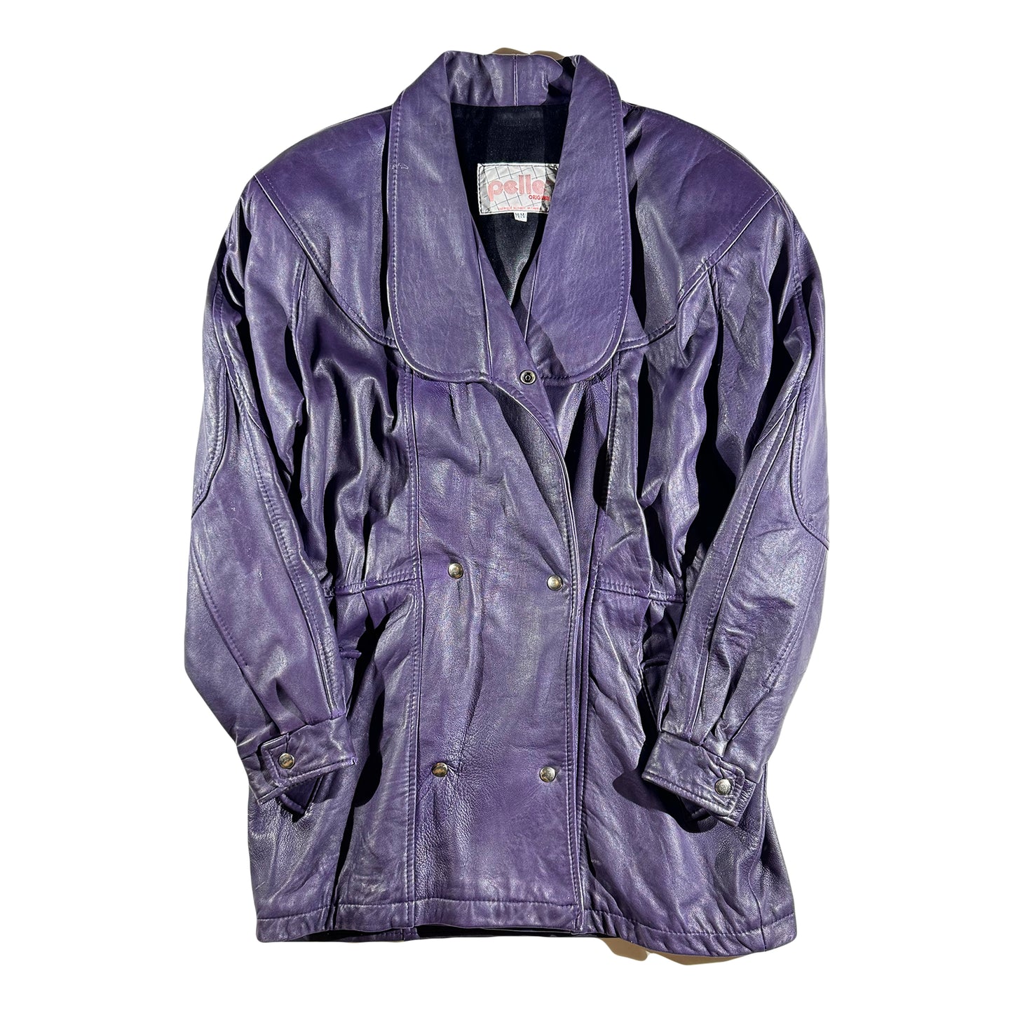 Vintage Purple Leather Jacket Oversized Drop Shoulder Pockets 80s 90s