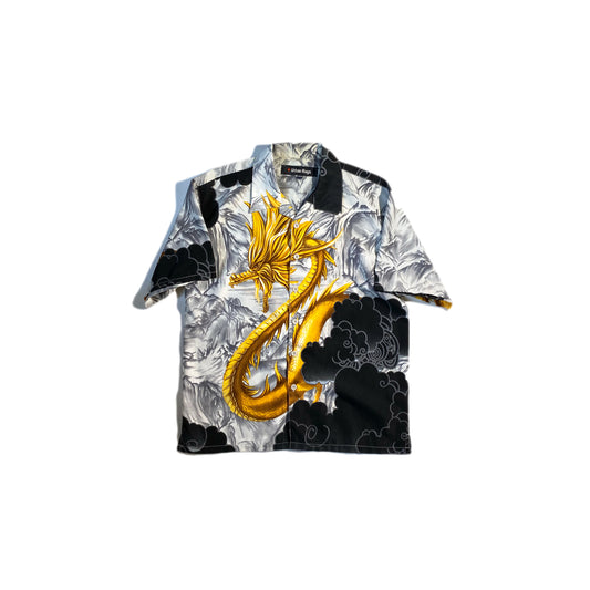 Vintage Golden Dragon Silk Shirt Button Up Top Hawaiian
