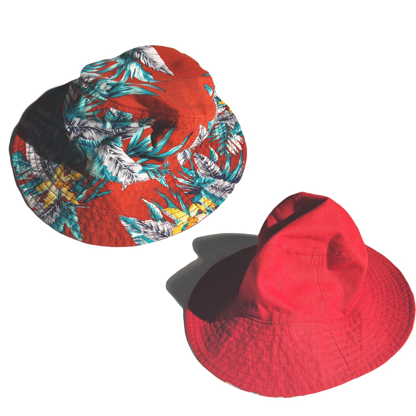 Vintage Floral Bucket Hat Reversible Red