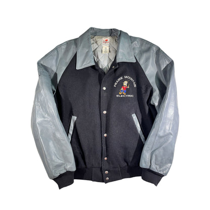Vintage Bomber Jacket Varsity Snap Button Electric Leather