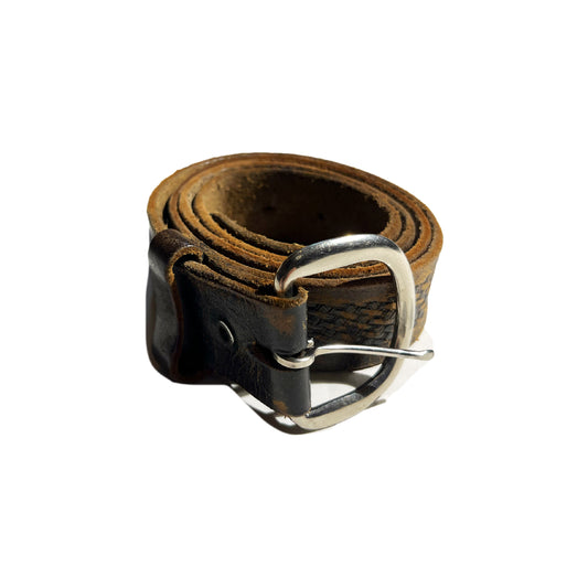 Vintage Leather Belt Western with Buckle Braided Leather