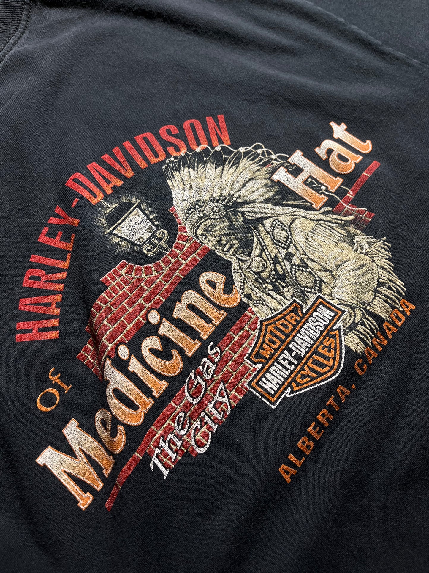 Vintage Harley Davidson T-Shirt Medicine Hat GAS CITY