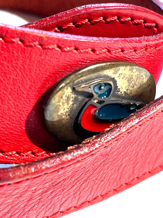 Vintage Leather Belt Mallard Red Belt Big Buckle