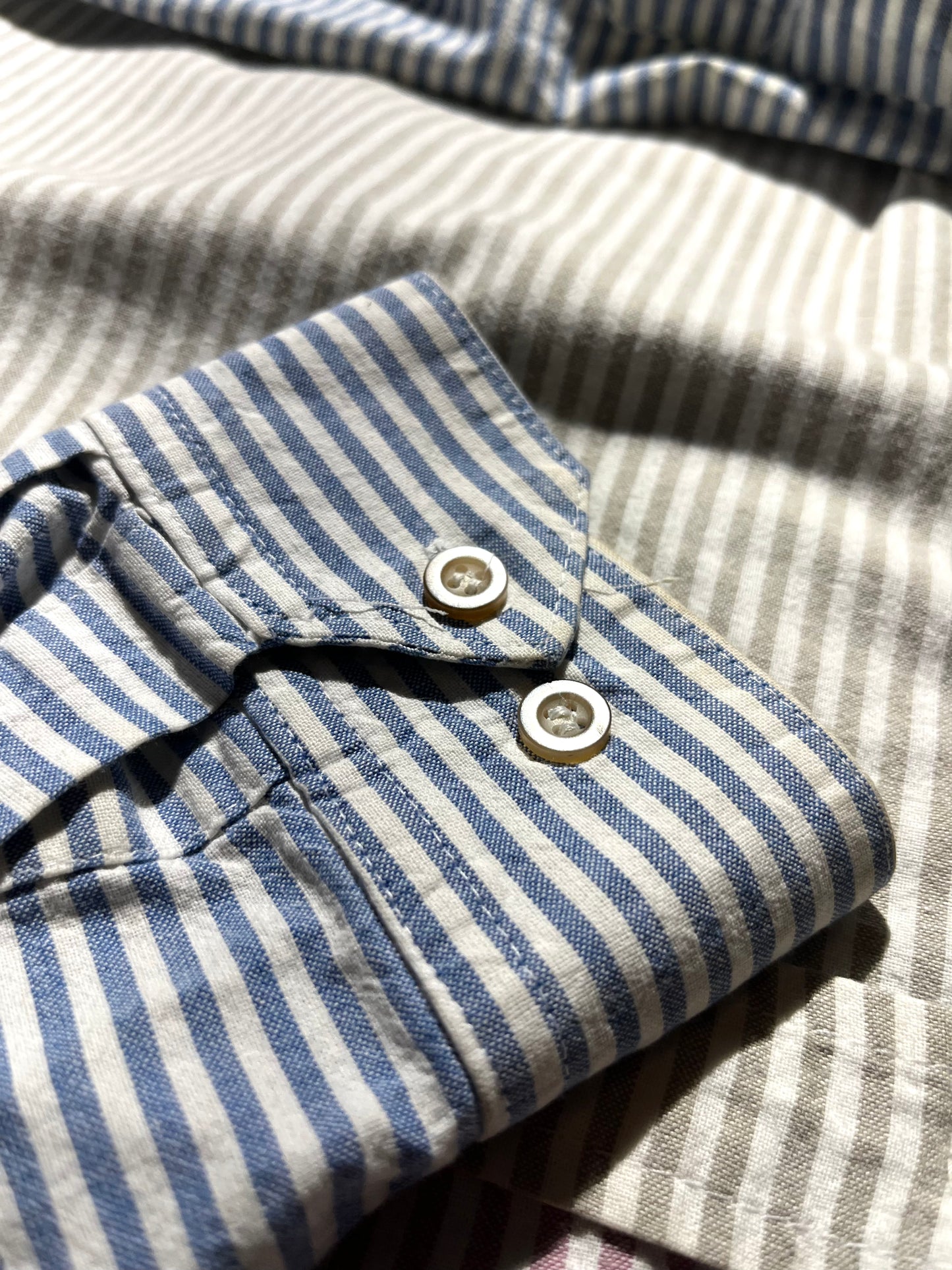 Vintage Button Up Shirt Stripes Denim Collar Panhandle Slim