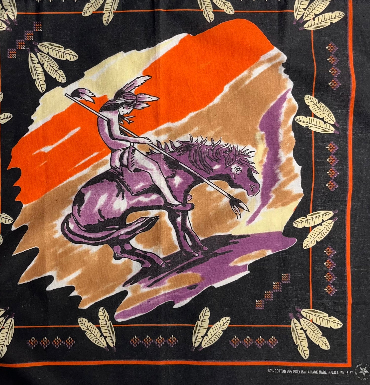 Vintage Navajo Bandana USA Made 80's End of the Trail